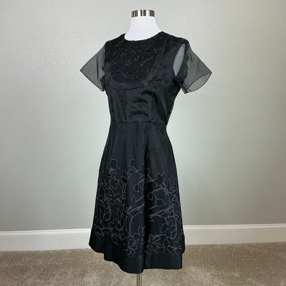 Sachin & Babi Beaded Chiffon Fit and Flare Cocktail Dress Black Size 8 - Picture 5 of 13